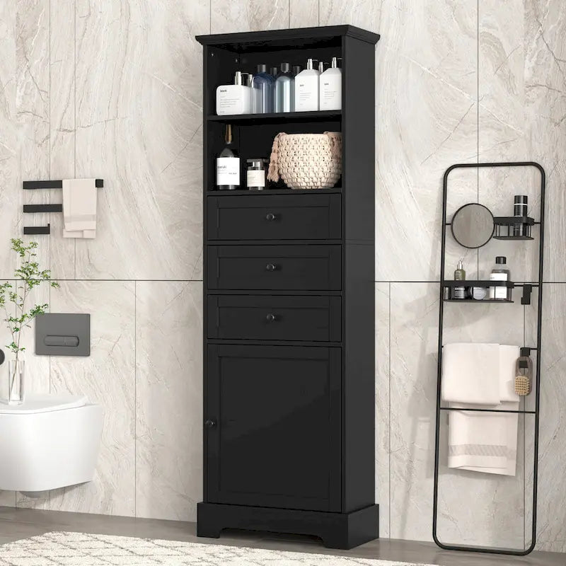 Merax Vertical Bathroom Storage Cabinet with 3 Drawers and Adjustable Shelves 20