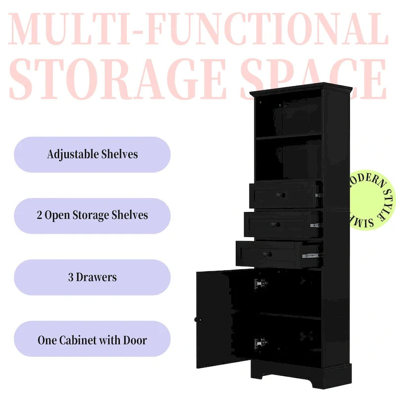 Merax Vertical Bathroom Storage Cabinet with 3 Drawers and Adjustable Shelves 24