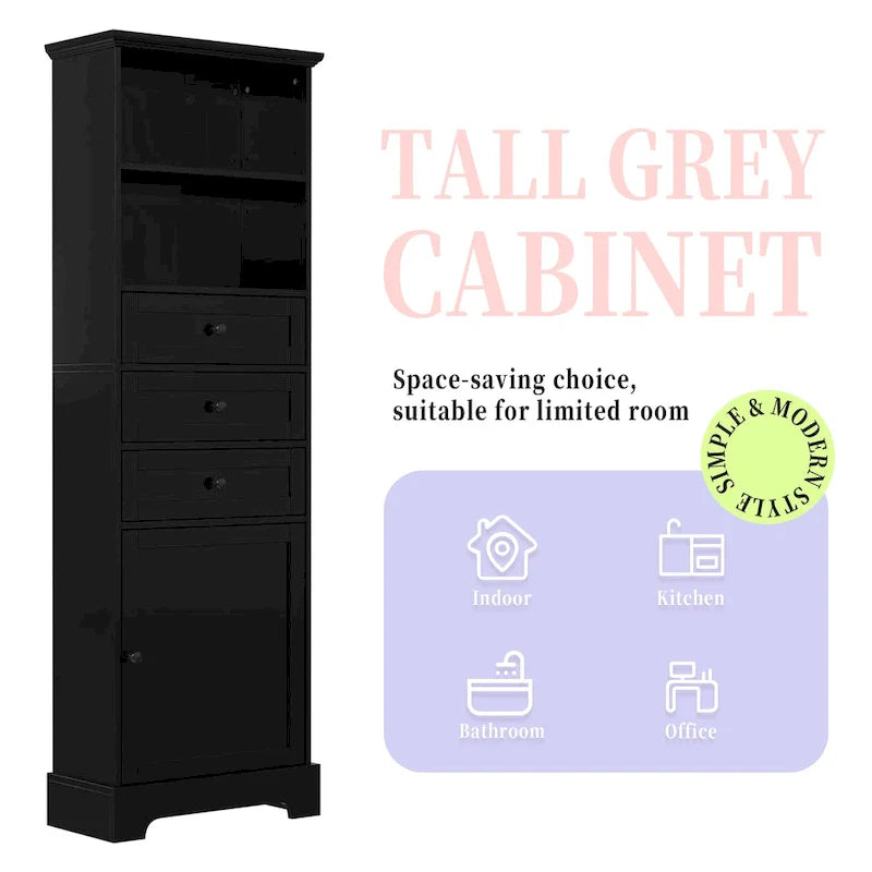 Merax Vertical Bathroom Storage Cabinet with 3 Drawers and Adjustable Shelves 26