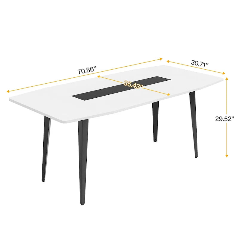 70.86-Inch White Boat-Shaped Office Desk with Sturdy Metal Legs 7