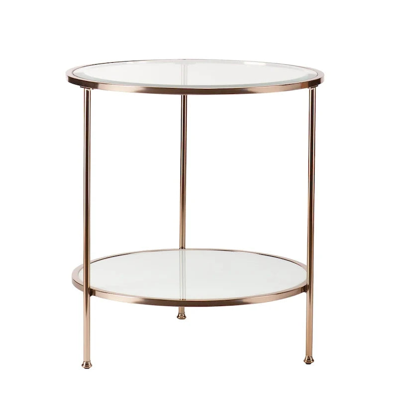 HomeRoots 26-Inch Gold Glass and Iron Round End Table with Shelf - Dimensions: 24.25 x 24.25 x 26.25 Inches 2