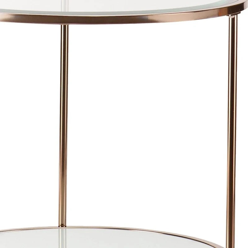 HomeRoots 26-Inch Gold Glass and Iron Round End Table with Shelf - Dimensions: 24.25 x 24.25 x 26.25 Inches 4