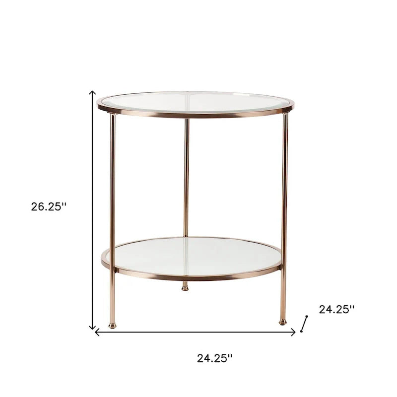HomeRoots 26-Inch Gold Glass and Iron Round End Table with Shelf - Dimensions: 24.25 x 24.25 x 26.25 Inches 5