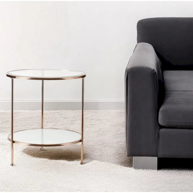 HomeRoots 26-Inch Gold Glass and Iron Round End Table with Shelf - Dimensions: 24.25 x 24.25 x 26.25 Inches 6
