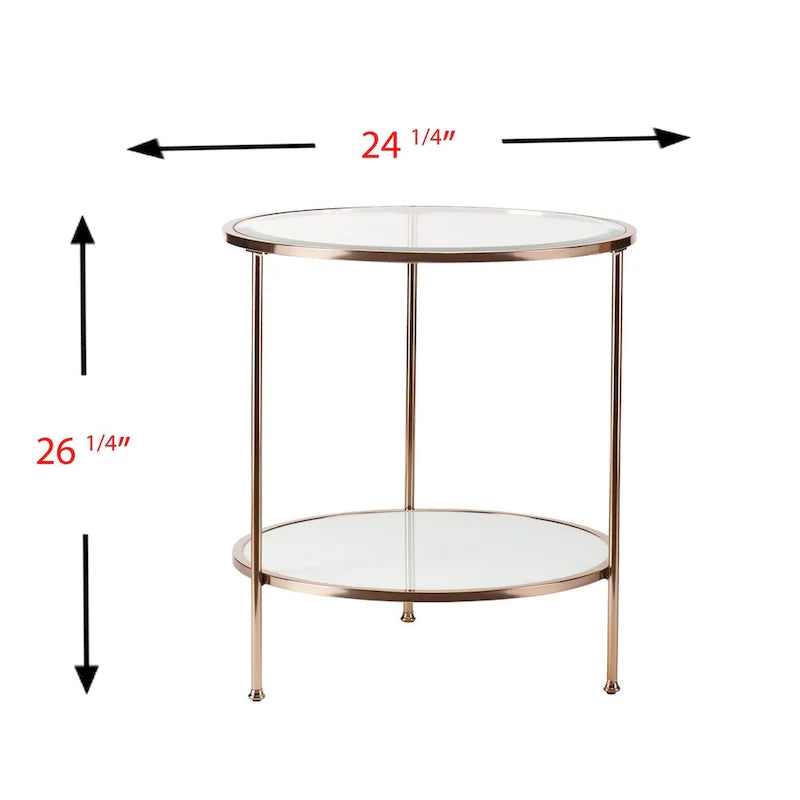 HomeRoots 26-Inch Gold Glass and Iron Round End Table with Shelf - Dimensions: 24.25 x 24.25 x 26.25 Inches 7