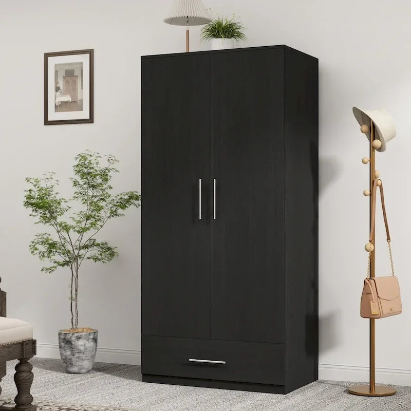 Black and White Wardrobe Armoire Closet with Drawer - 31.5W x 66.9H 30