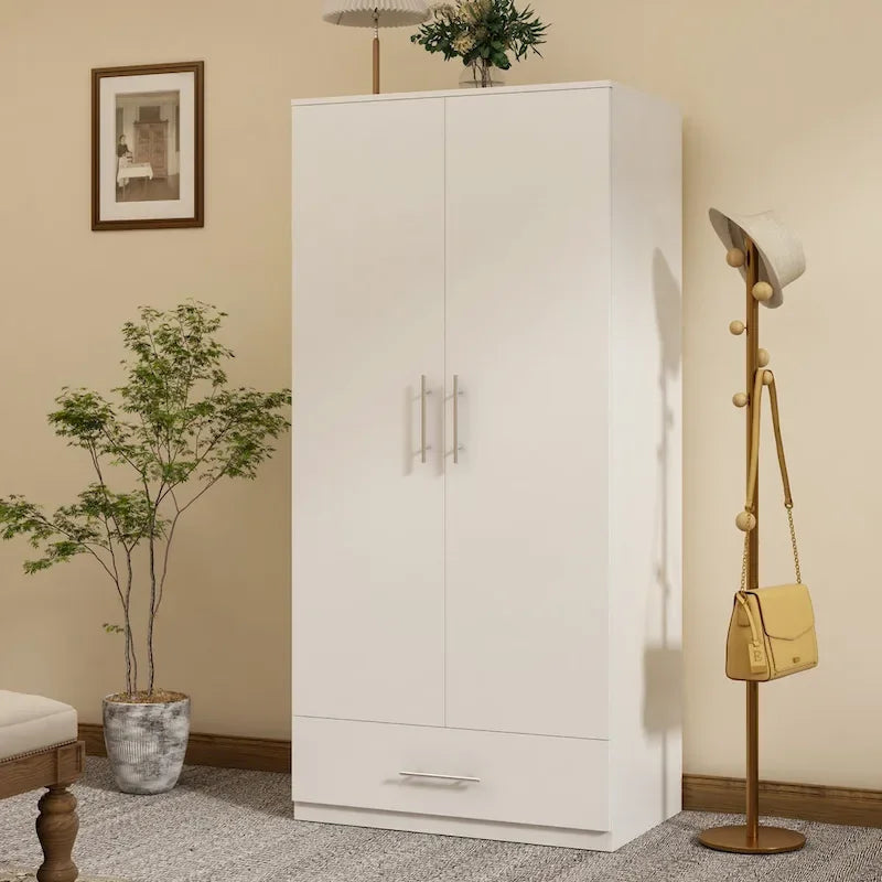 Black and White Wardrobe Armoire Closet with Drawer - 31.5W x 66.9H 1