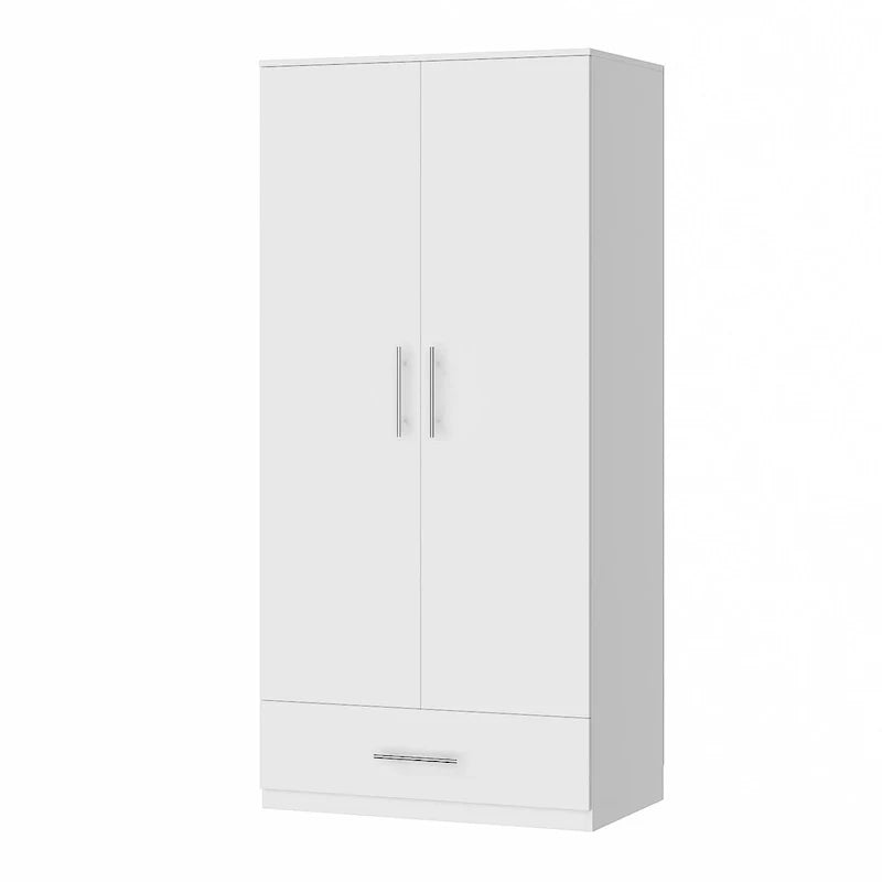 Black and White Wardrobe Armoire Closet with Drawer - 31.5W x 66.9H 5