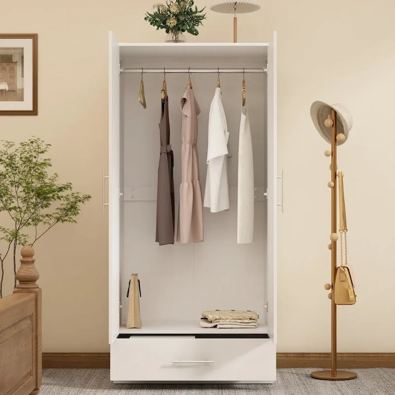 Black and White Wardrobe Armoire Closet with Drawer - 31.5W x 66.9H 7