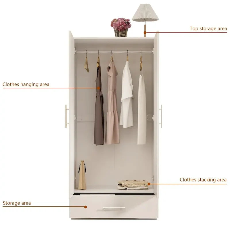 Black and White Wardrobe Armoire Closet with Drawer - 31.5W x 66.9H 12