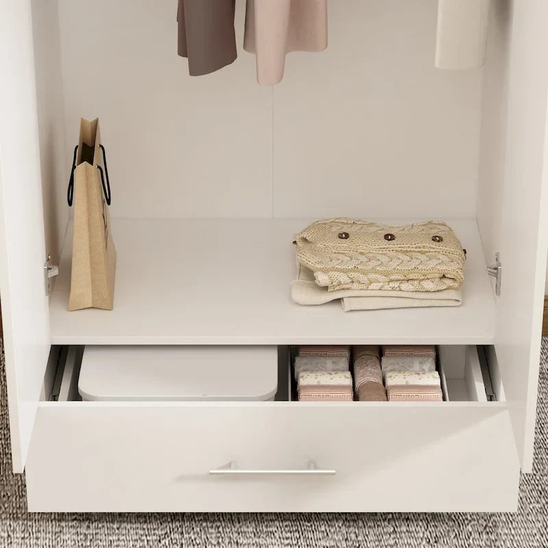 Black and White Wardrobe Armoire Closet with Drawer - 31.5W x 66.9H 13