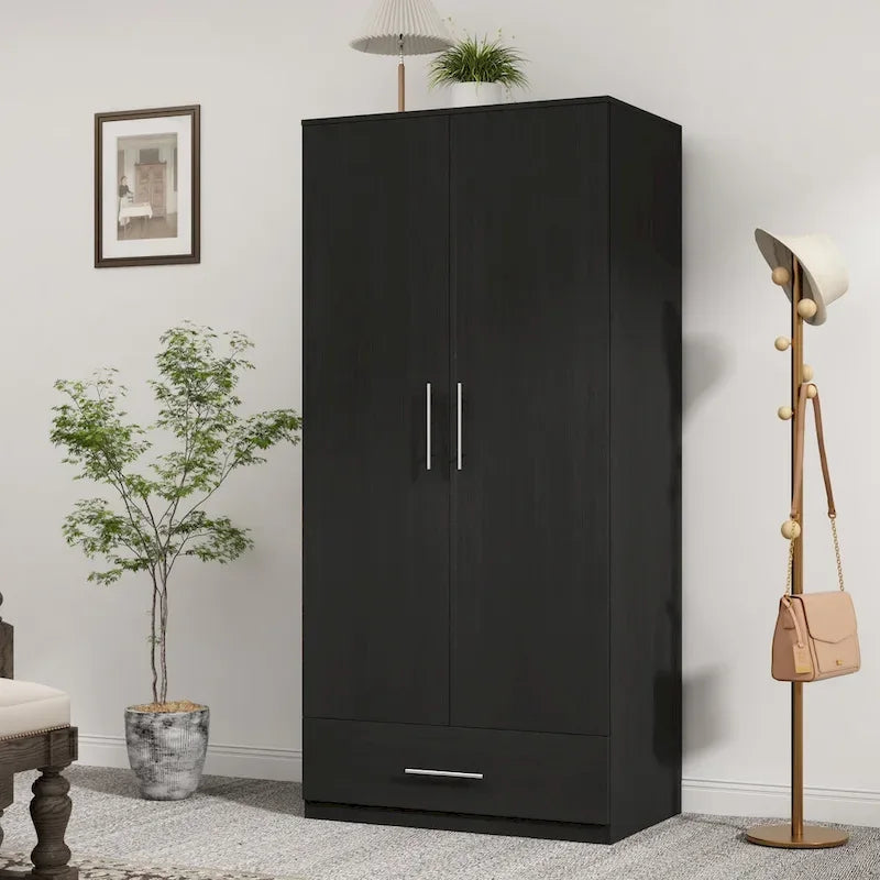 Black and White Wardrobe Armoire Closet with Drawer - 31.5W x 66.9H 15