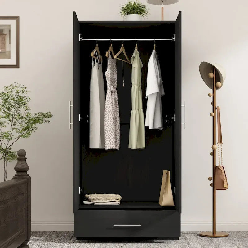Black and White Wardrobe Armoire Closet with Drawer - 31.5W x 66.9H 17