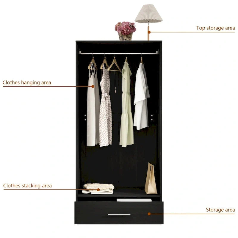 Black and White Wardrobe Armoire Closet with Drawer - 31.5W x 66.9H 27