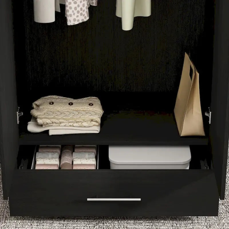 Black and White Wardrobe Armoire Closet with Drawer - 31.5W x 66.9H 28