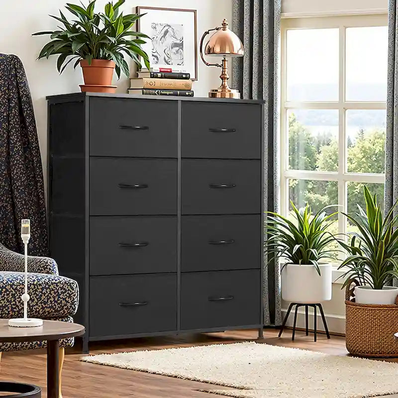 8-Drawer Tall Fabric Dresser for Bedroom - Stylish Closet Organizer Tower with Wooden Top and Metal Frame 1