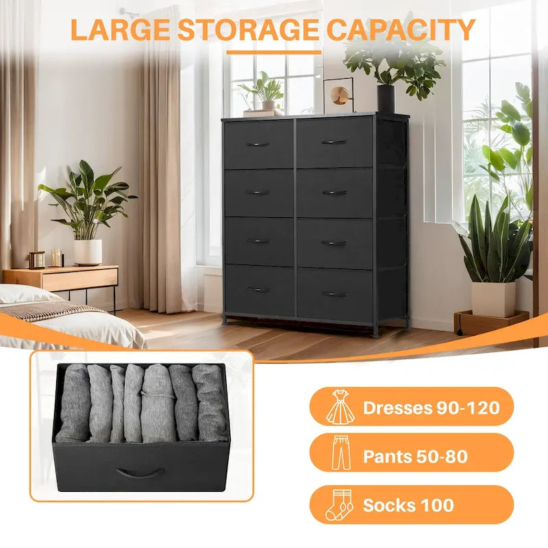 8-Drawer Tall Fabric Dresser for Bedroom - Stylish Closet Organizer Tower with Wooden Top and Metal Frame 2