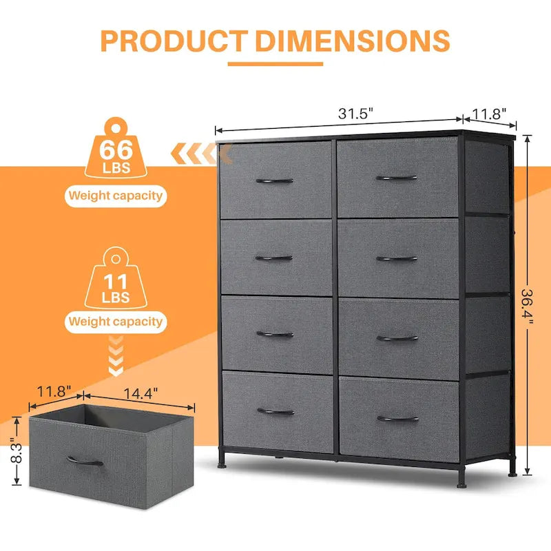 8-Drawer Tall Fabric Dresser for Bedroom - Stylish Closet Organizer Tower with Wooden Top and Metal Frame 5