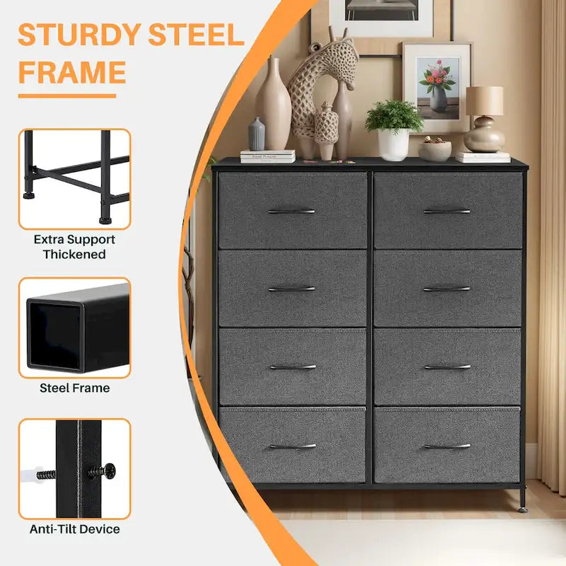 8-Drawer Tall Fabric Dresser for Bedroom - Stylish Closet Organizer Tower with Wooden Top and Metal Frame 6