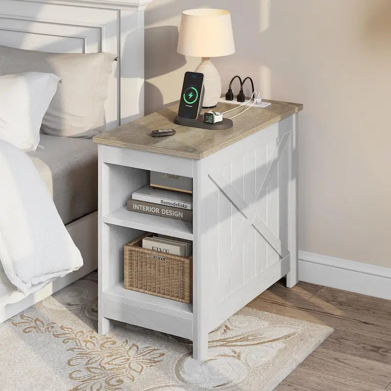 Moasis Charging End Table with Storage - Side Table Featuring 2 Power Outlets & 2 USB Ports for Living Room 1