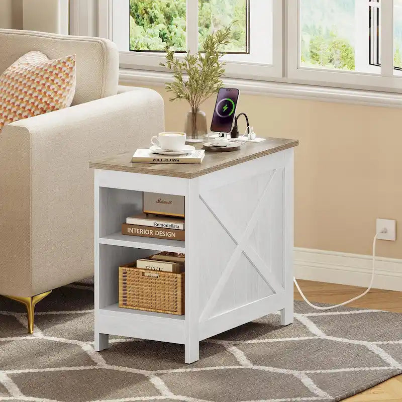 Moasis Charging End Table with Storage - Side Table Featuring 2 Power Outlets & 2 USB Ports for Living Room 2