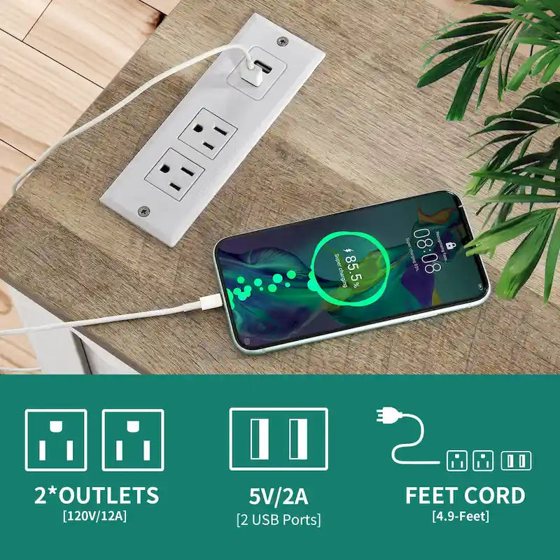 Moasis Charging End Table with Storage - Side Table Featuring 2 Power Outlets & 2 USB Ports for Living Room 6