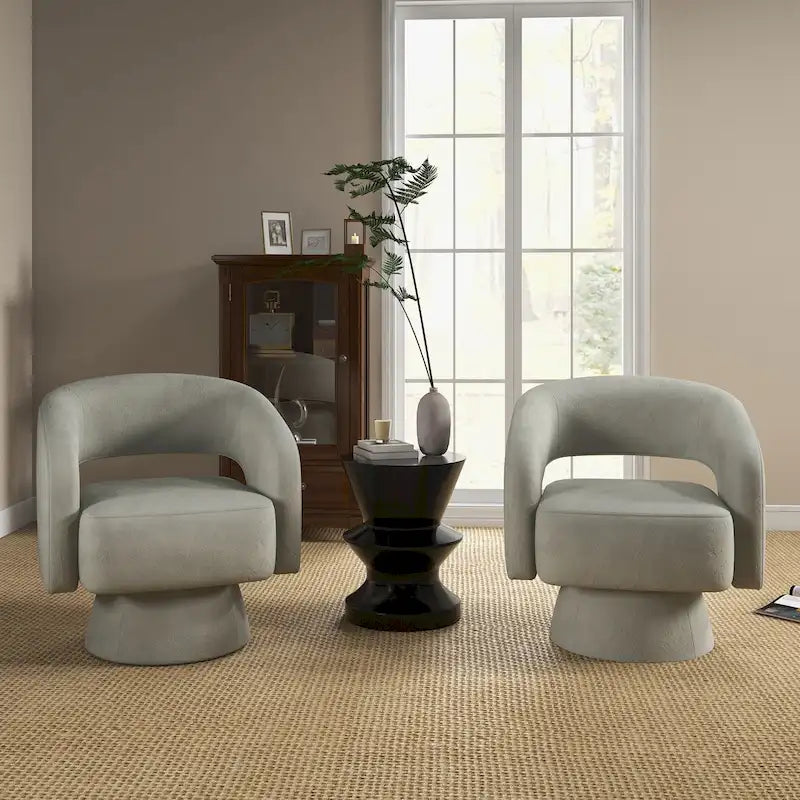 Modern Upholstered Armchair with 360-Degree Swivel Design 19