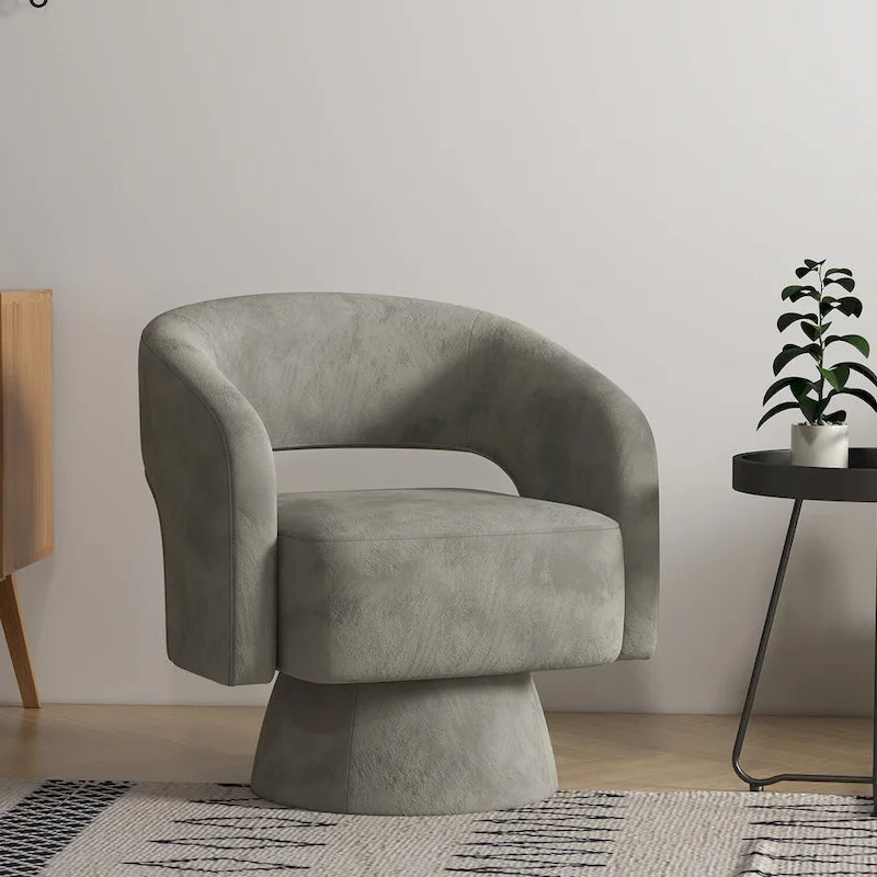 Modern Upholstered Armchair with 360-Degree Swivel Design 1