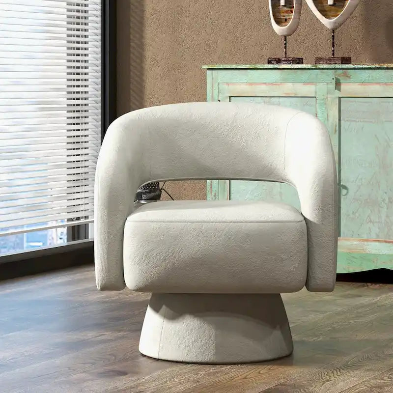 Modern Upholstered Armchair with 360-Degree Swivel Design 5