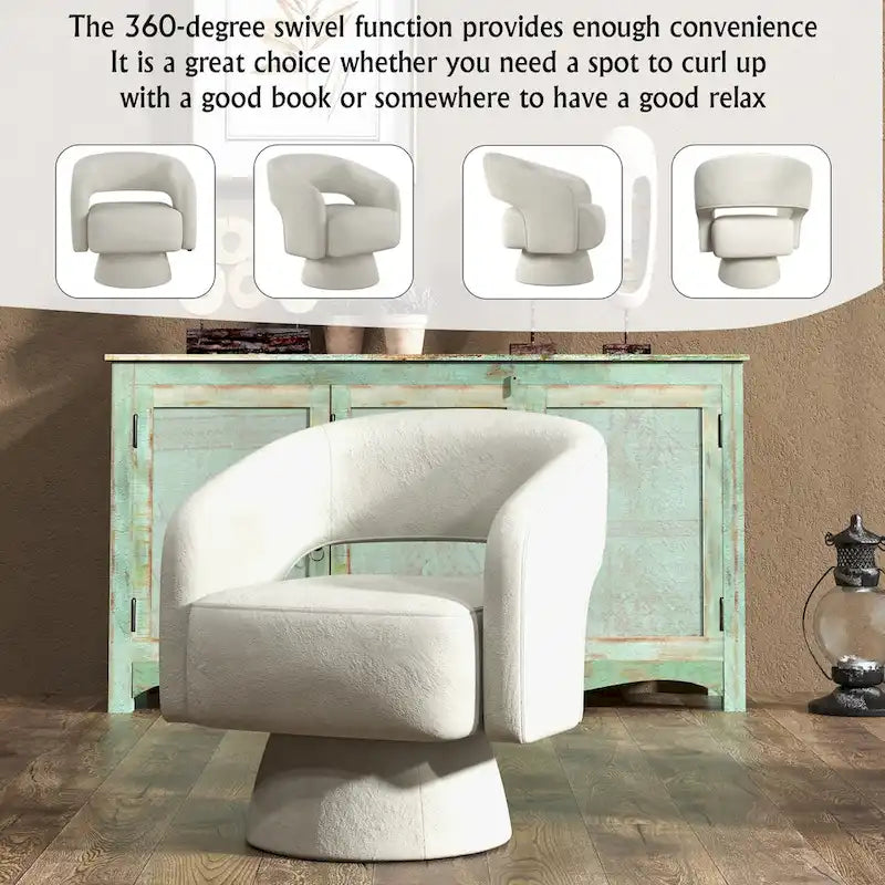 Modern Upholstered Armchair with 360-Degree Swivel Design 6