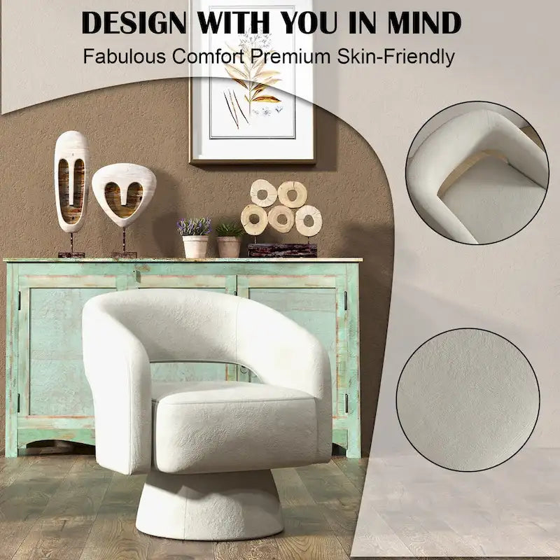 Modern Upholstered Armchair with 360-Degree Swivel Design 11