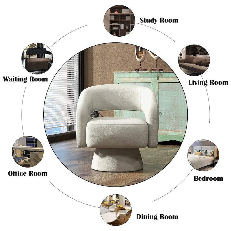 Modern Upholstered Armchair with 360-Degree Swivel Design 12