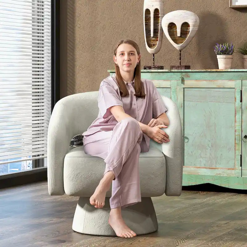 Modern Upholstered Armchair with 360-Degree Swivel Design 13
