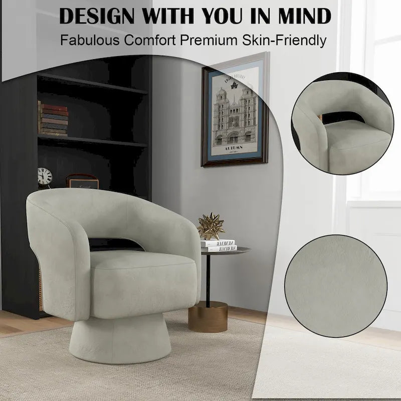 Modern Upholstered Armchair with 360-Degree Swivel Design 16