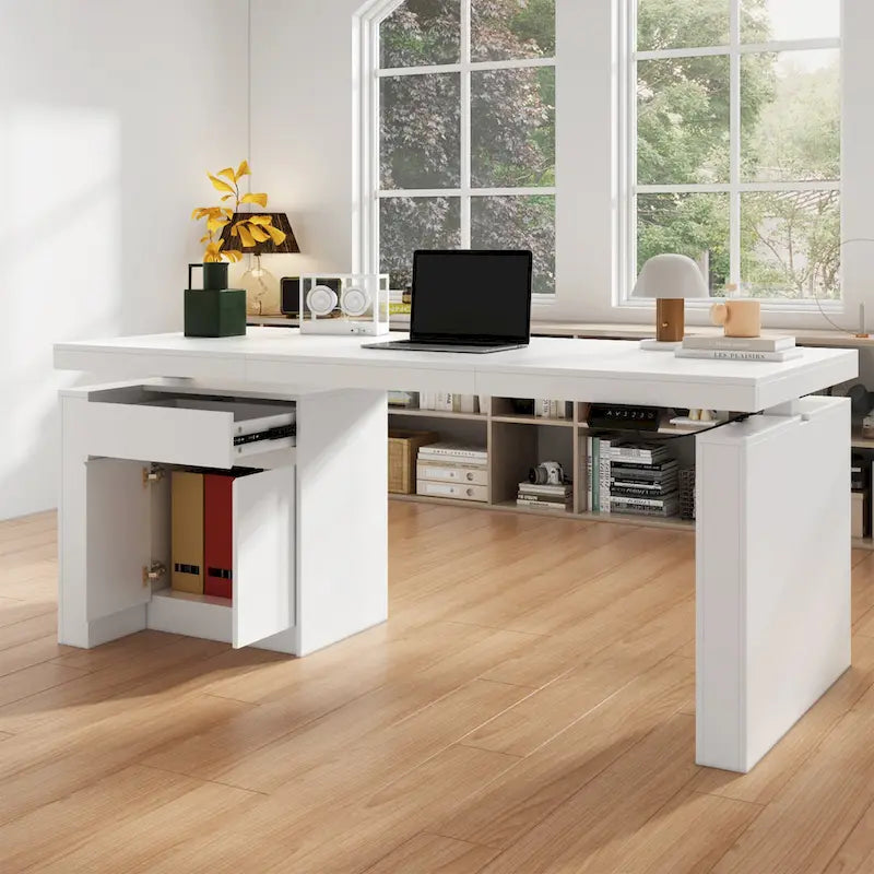 Modern White Adjustable Workstation - 70.9W Dining Table & Office Desk 2