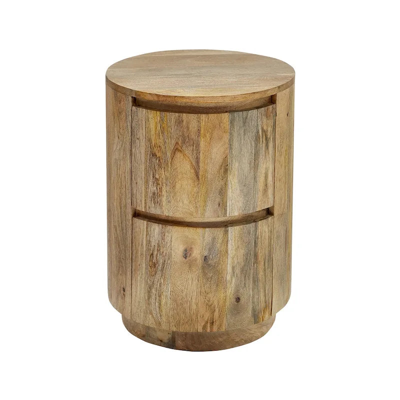 Round Nightstand with 2 Drawers Wooden Bedside Table 3