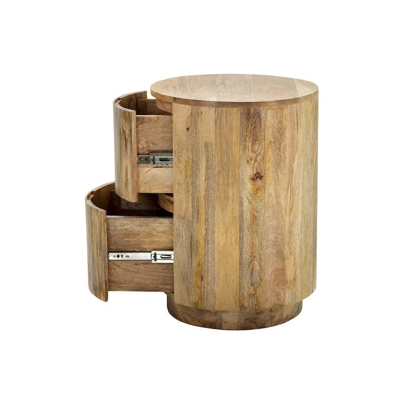 Round Nightstand with 2 Drawers Wooden Bedside Table 4