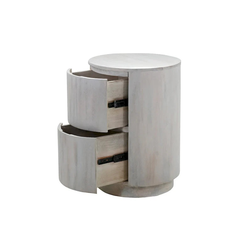Round Nightstand with 2 Drawers Wooden Bedside Table 10