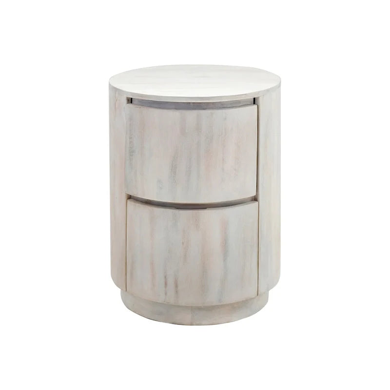 Round Nightstand with 2 Drawers Wooden Bedside Table 11