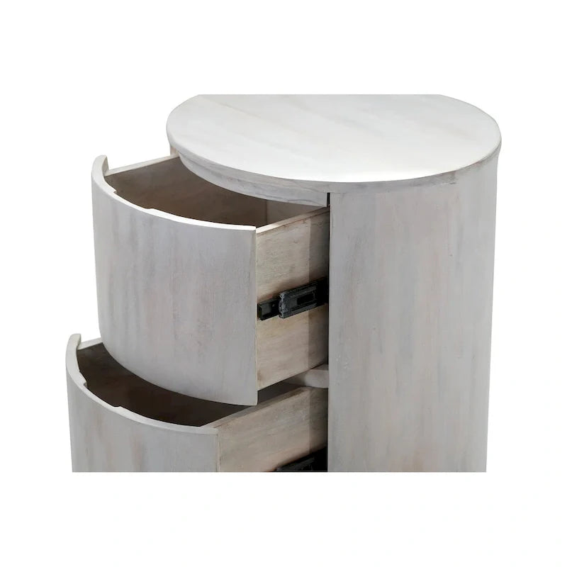 Round Nightstand with 2 Drawers Wooden Bedside Table 13