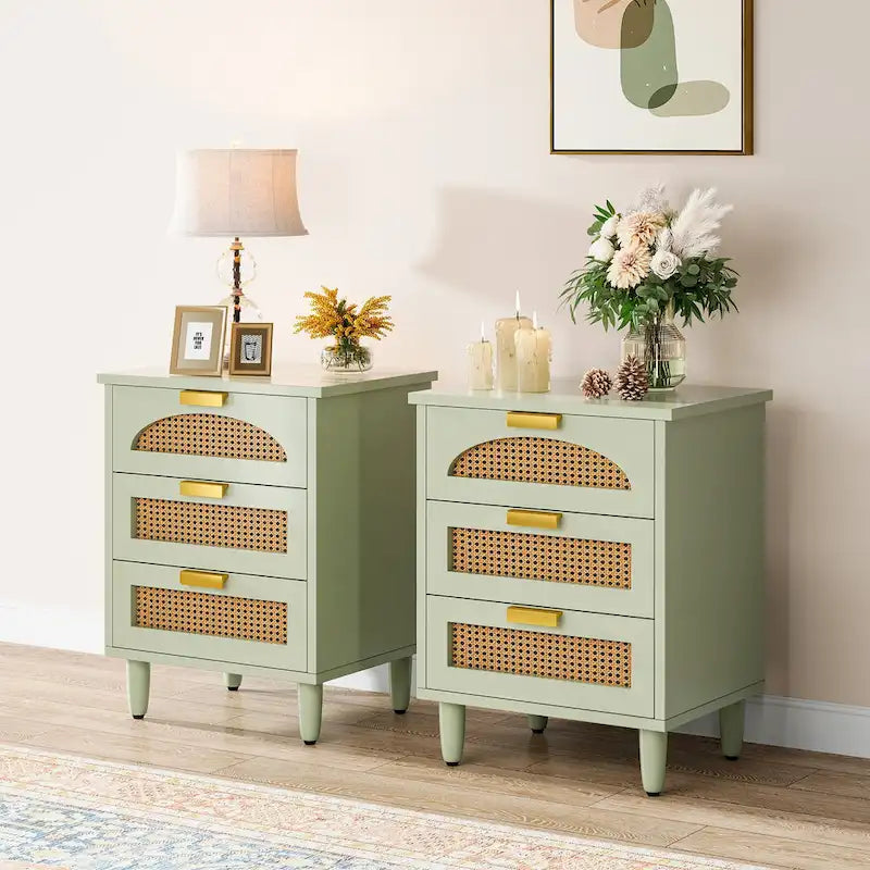20-Inch Green Wooden Nightstand with 3 Drawers - Bedside Storage Cabinet for Bedroom 1