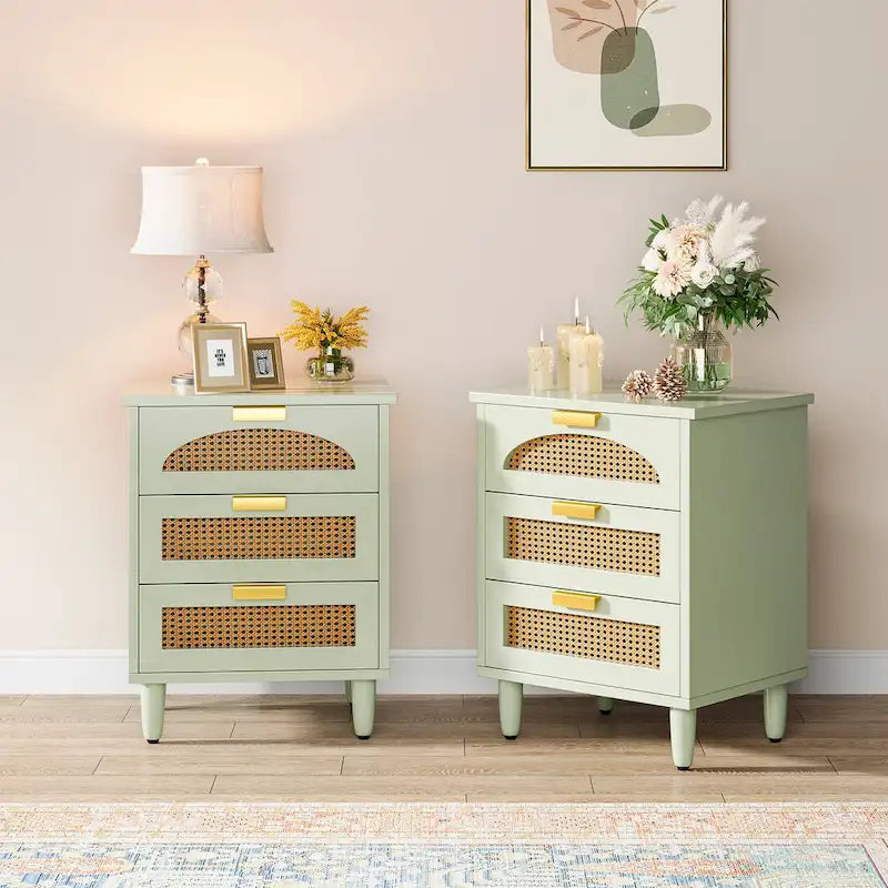 20-Inch Green Wooden Nightstand with 3 Drawers - Bedside Storage Cabinet for Bedroom 2