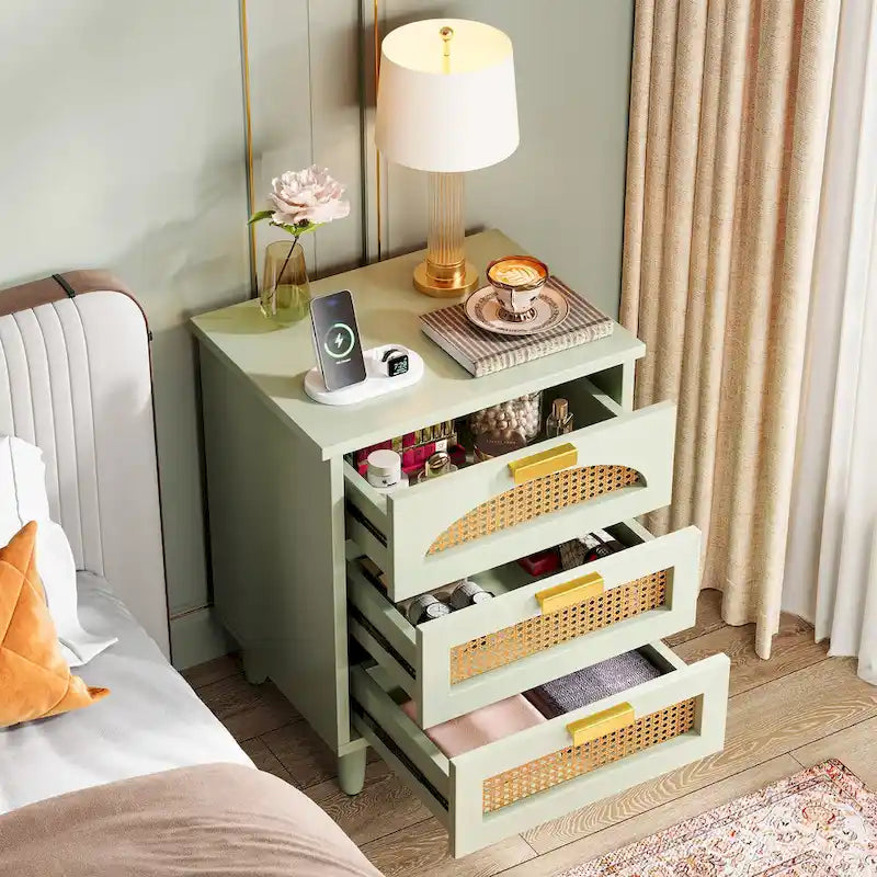 20-Inch Green Wooden Nightstand with 3 Drawers - Bedside Storage Cabinet for Bedroom 3