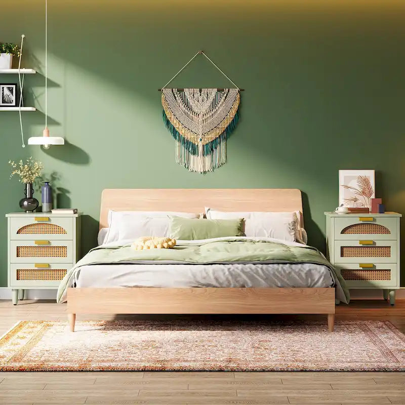 20-Inch Green Wooden Nightstand with 3 Drawers - Bedside Storage Cabinet for Bedroom 4