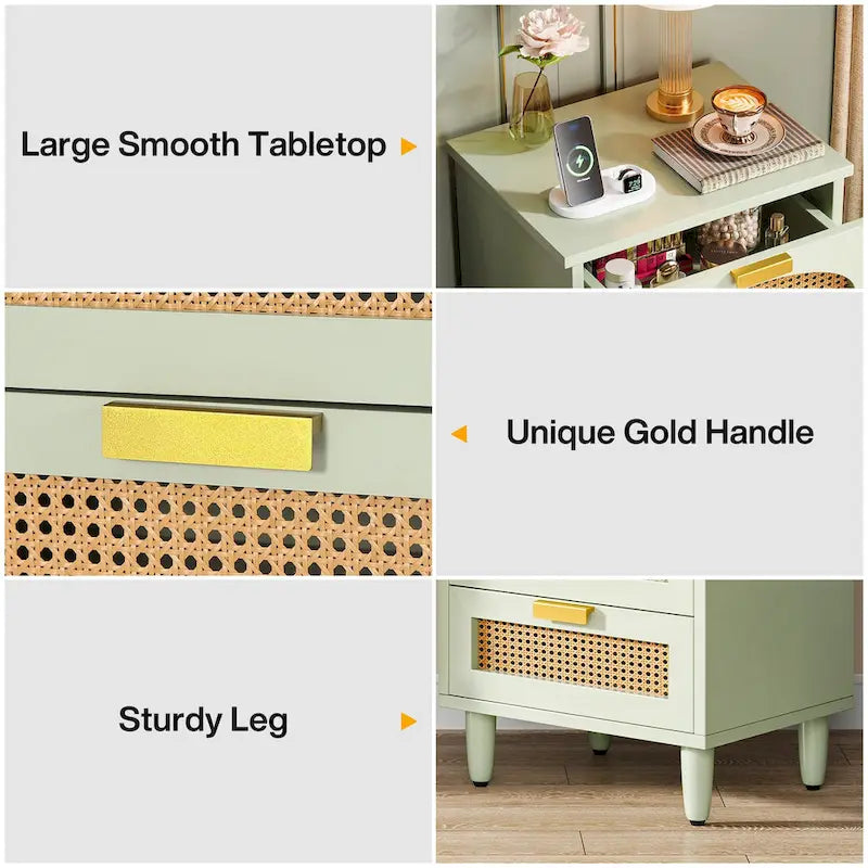 20-Inch Green Wooden Nightstand with 3 Drawers - Bedside Storage Cabinet for Bedroom 6