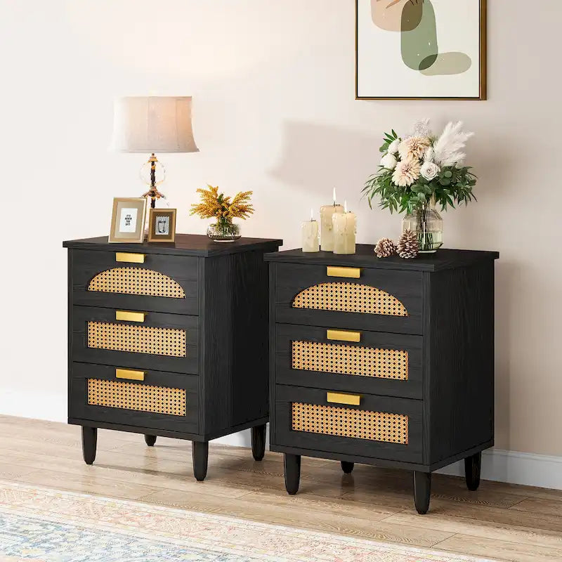 20-Inch Green Wooden Nightstand with 3 Drawers - Bedside Storage Cabinet for Bedroom 8