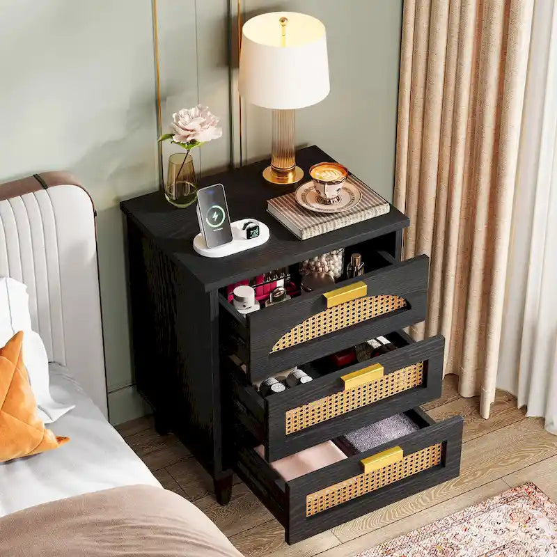 20-Inch Green Wooden Nightstand with 3 Drawers - Bedside Storage Cabinet for Bedroom 10