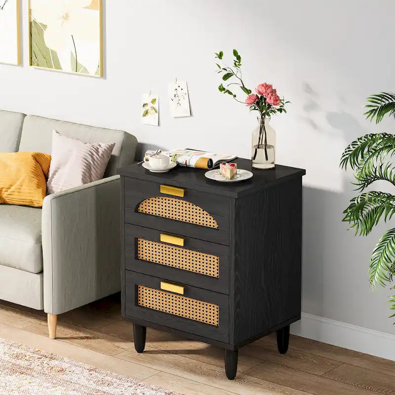 20-Inch Green Wooden Nightstand with 3 Drawers - Bedside Storage Cabinet for Bedroom 11