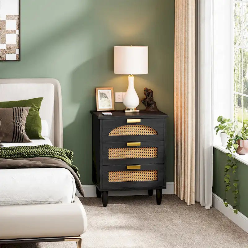 20-Inch Green Wooden Nightstand with 3 Drawers - Bedside Storage Cabinet for Bedroom 12