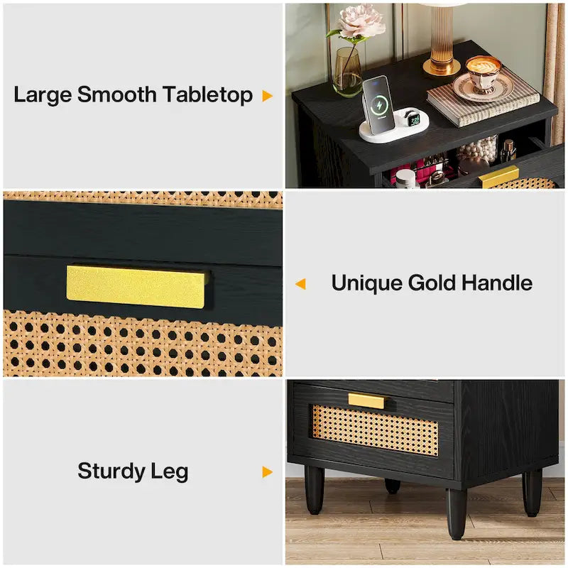 20-Inch Green Wooden Nightstand with 3 Drawers - Bedside Storage Cabinet for Bedroom 13